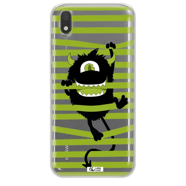 a black monster with horns and green stripes Huawei Y5 2019 Clear TPU Case