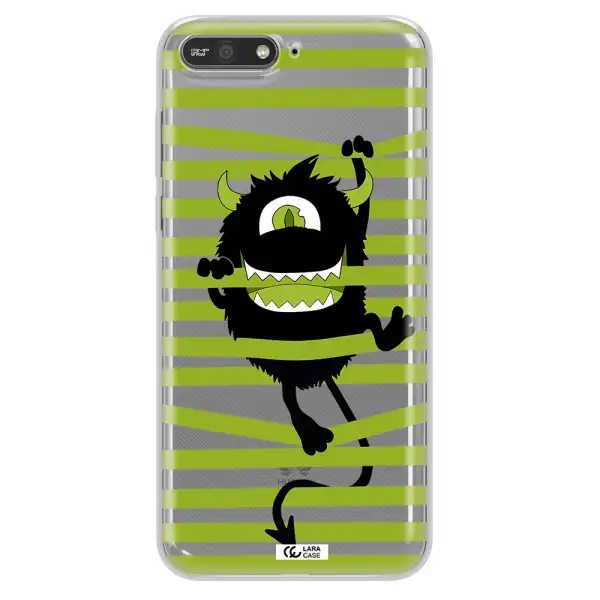 a black monster with horns and green stripes Huawei Y6 2018 Clear TPU Case