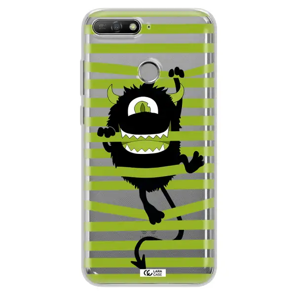 a black monster with horns and green stripes Huawei Y6 Prime 2018 Clear TPU Case