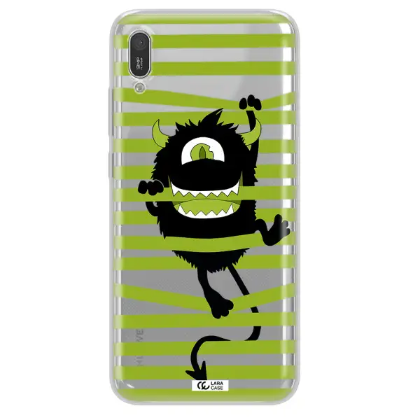 a black monster with horns and green stripes Huawei Y6 Pro 2019 Clear TPU Case