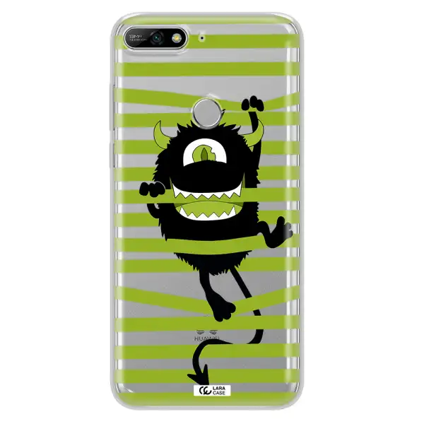 a black monster with horns and green stripes Huawei Y7 2018 Clear TPU Case