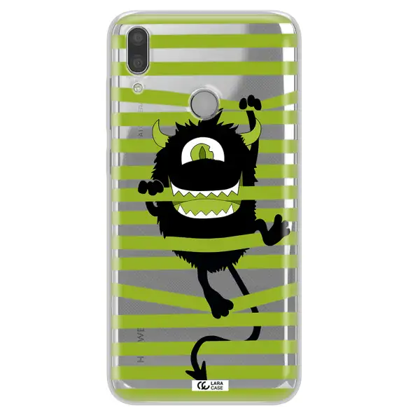 a black monster with horns and green stripes Huawei Y7 2019 Clear TPU Case