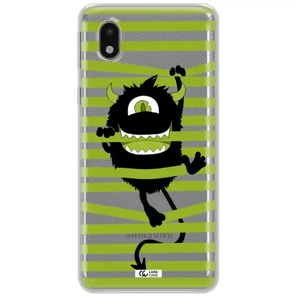 A Black Monster With Horns And Green Stripes Samsung A01 Core Clear Tpu Case