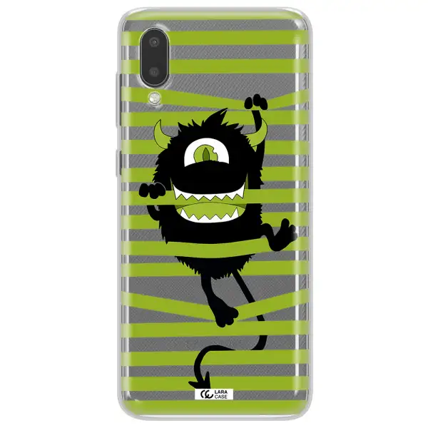 a black monster with horns and green stripes Samsung A02 Clear TPU Case