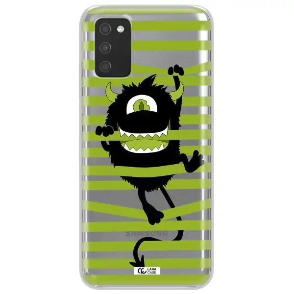a black monster with horns and green stripes Samsung A03S Clear TPU Case