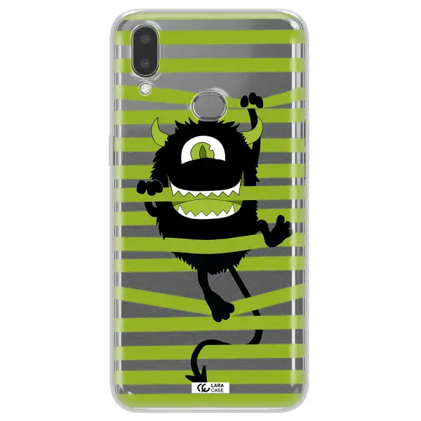 a black monster with horns and green stripes Samsung A10S Clear TPU Case