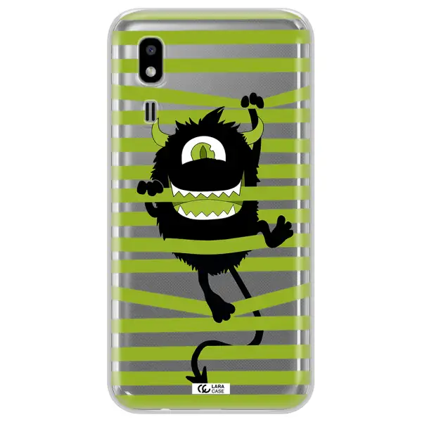 a black monster with horns and green stripes Samsung A2 Core Clear TPU Case