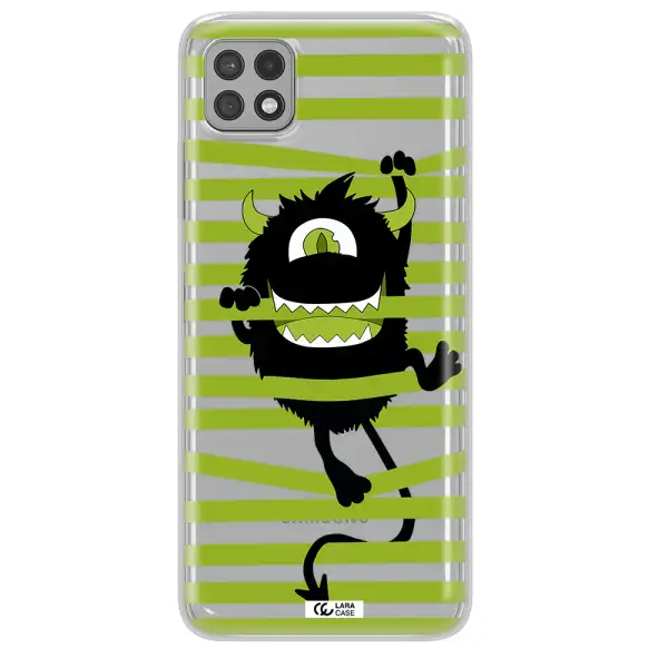 a black monster with horns and green stripes Samsung A22 5g Clear TPU Case