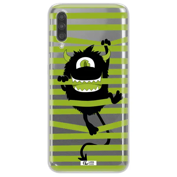 a black monster with horns and green stripes Samsung A30S Clear TPU Case