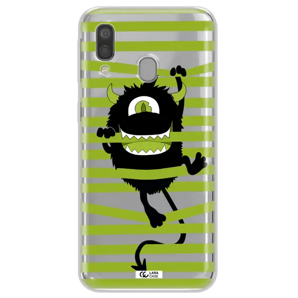 a black monster with horns and green stripes Samsung A40 Clear TPU Case