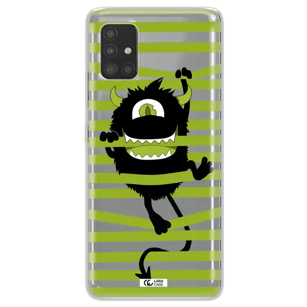 a black monster with horns and green stripes Samsung A51 Clear TPU Case