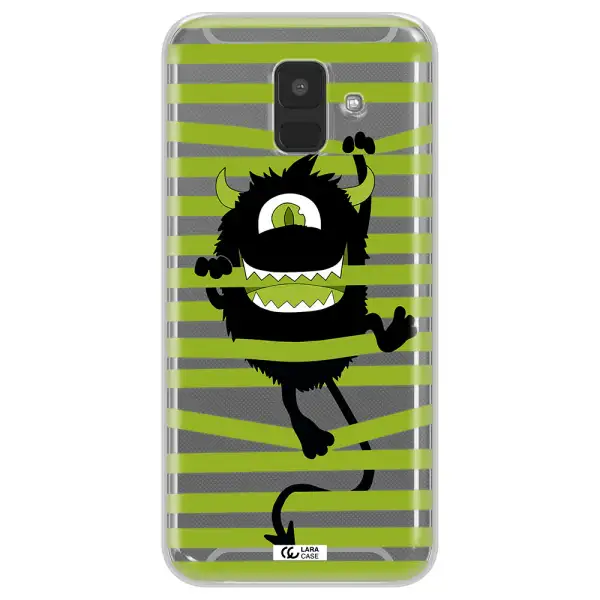 a black monster with horns and green stripes Samsung A6 Clear TPU Case