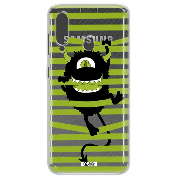 a black monster with horns and green stripes Samsung A60 Clear TPU Case
