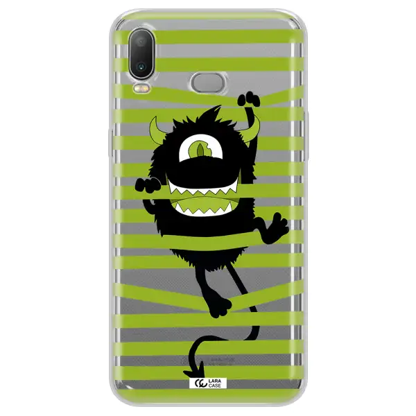 a black monster with horns and green stripes Samsung A6S Clear TPU Case