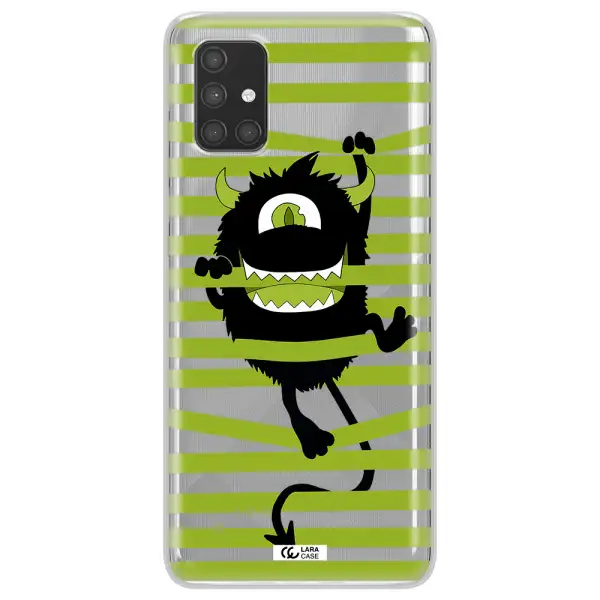 a black monster with horns and green stripes Samsung A71 Clear TPU Case