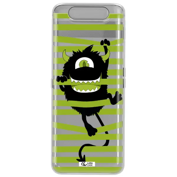 a black monster with horns and green stripes Samsung A80 Clear TPU Case