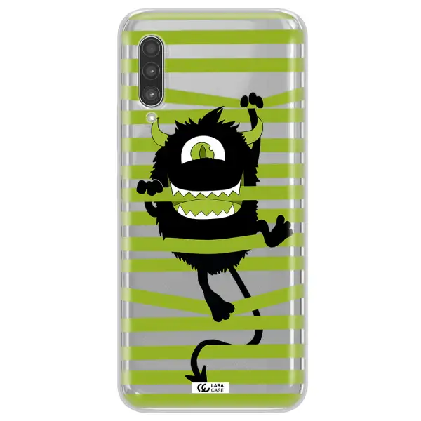 a black monster with horns and green stripes Samsung A90 Clear TPU Case