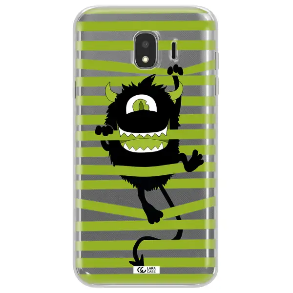 a black monster with horns and green stripes Samsung J4 Clear TPU Case