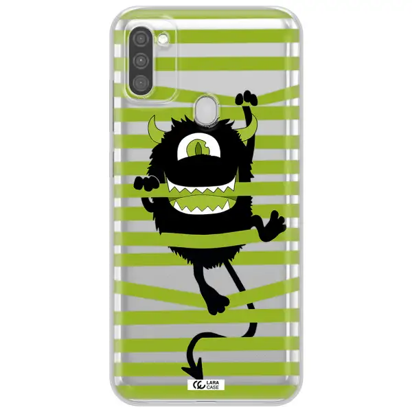 a black monster with horns and green stripes Samsung M11 Clear TPU Case