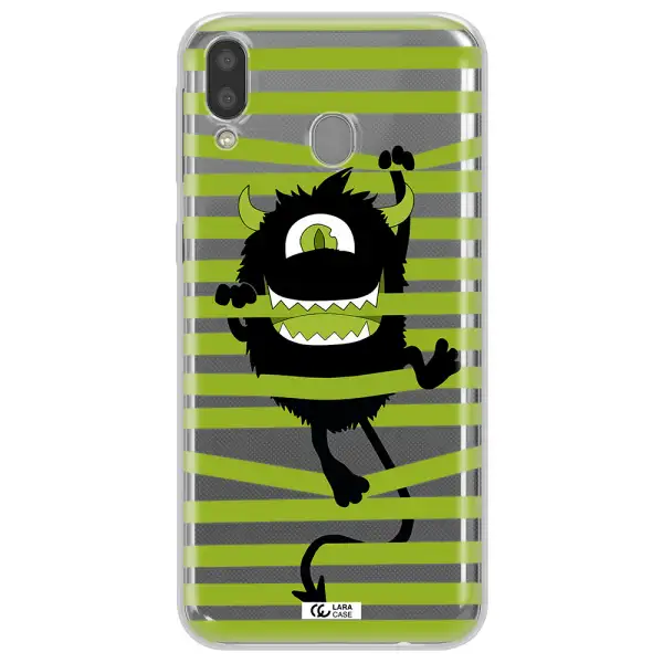 a black monster with horns and green stripes Samsung M20 Clear TPU Case