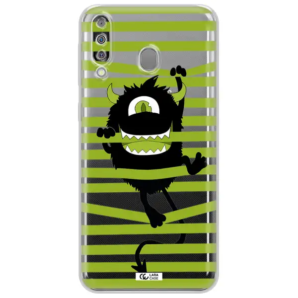 a black monster with horns and green stripes Samsung M30 Clear TPU Case