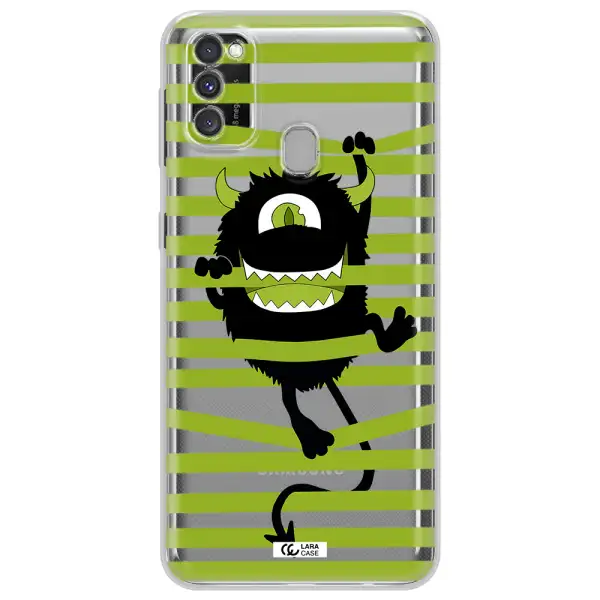 a black monster with horns and green stripes Samsung M30S Clear TPU Case