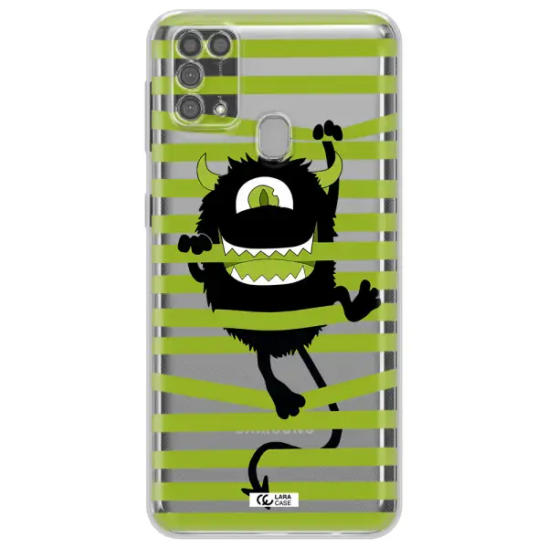 a black monster with horns and green stripes Samsung M31 Clear TPU Case