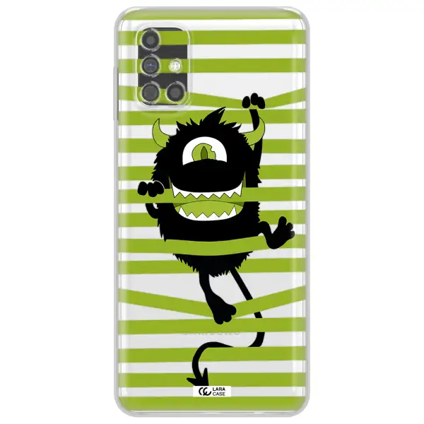 a black monster with horns and green stripes Samsung M31S Clear TPU Case
