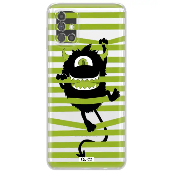a black monster with horns and green stripes Samsung M51 Clear TPU Case