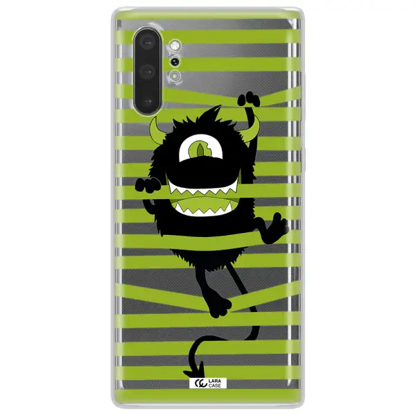 a black monster with horns and green stripes Samsung Note 10 Plus Clear TPU Case