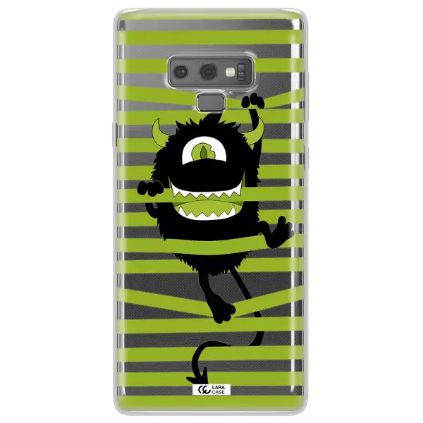 a black monster with horns and green stripes Samsung Note 9 Clear TPU Case