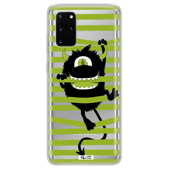 a black monster with horns and green stripes Samsung S 20 Plus Clear TPU Case