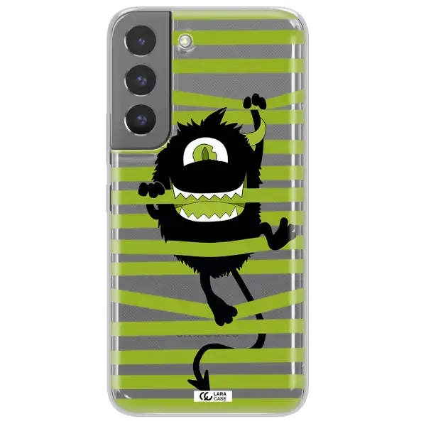 a black monster with horns and green stripes Samsung S 22 Plus Clear TPU Case