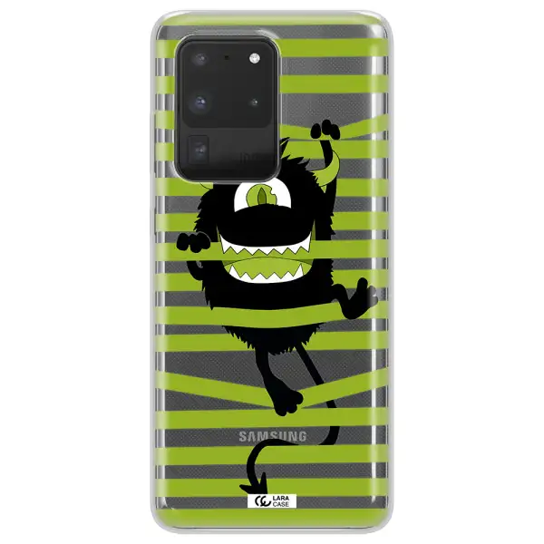 a black monster with horns and green stripes Samsung S20 Ultra Clear TPU Case