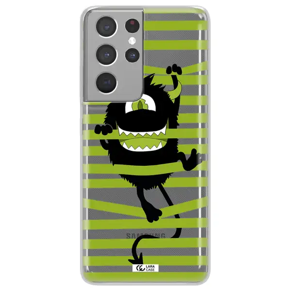 a black monster with horns and green stripes Samsung S21 Ultra Clear TPU Case