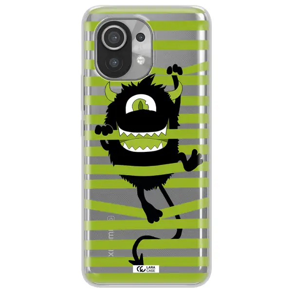 a black monster with horns and green stripes Xiaomi Mi 11 Clear TPU Case