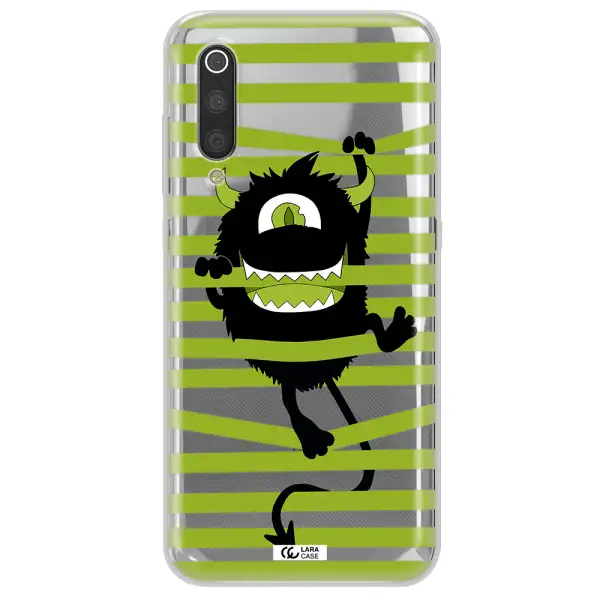 a black monster with horns and green stripes Xiaomi Mi 9 Clear TPU Case
