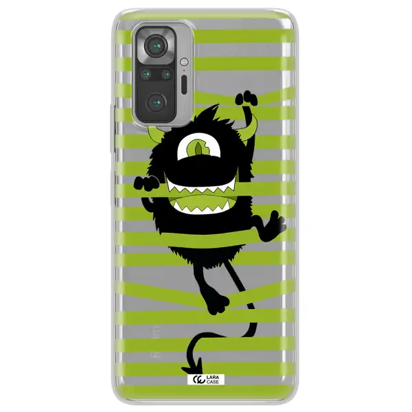 a black monster with horns and green stripes Xiaomi Note 10 Pro Clear TPU Case