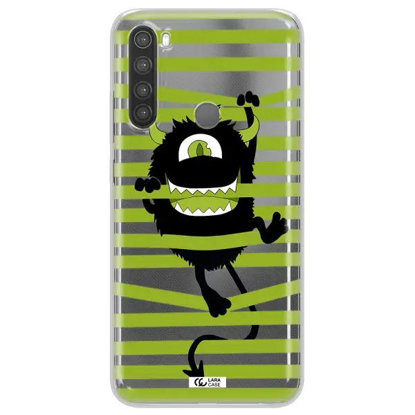 a black monster with horns and green stripes Xiaomi Note 8 Clear TPU Case