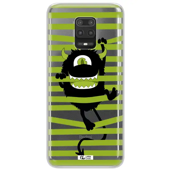 a black monster with horns and green stripes Xiaomi Note 9S Clear TPU Case