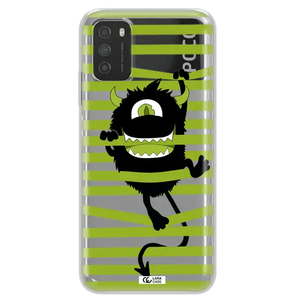 a black monster with horns and green stripes Xiaomi Poco M3 Clear TPU Case