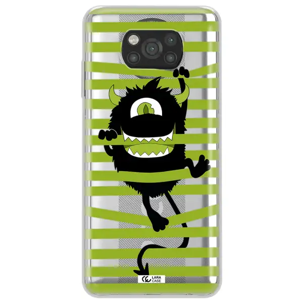 a black monster with horns and green stripes Xiaomi Poco X3 Clear TPU Case