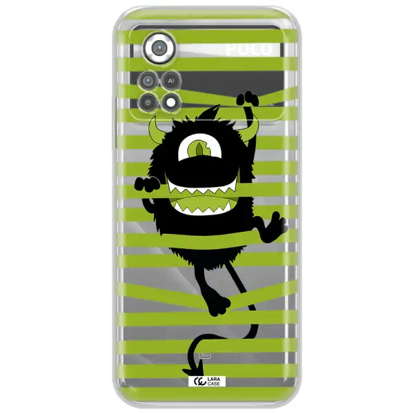 a black monster with horns and green stripes Xiaomi Poco X4 Pro Clear TPU Case
