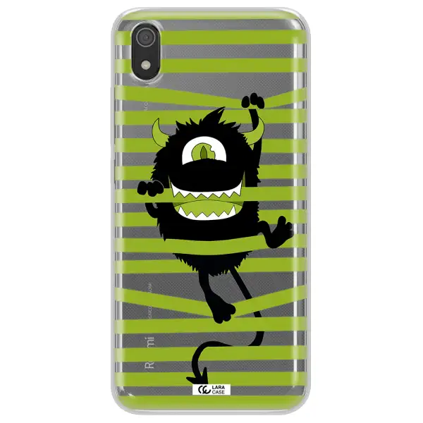 a black monster with horns and green stripes Xiaomi Redmi 7A Clear TPU Case