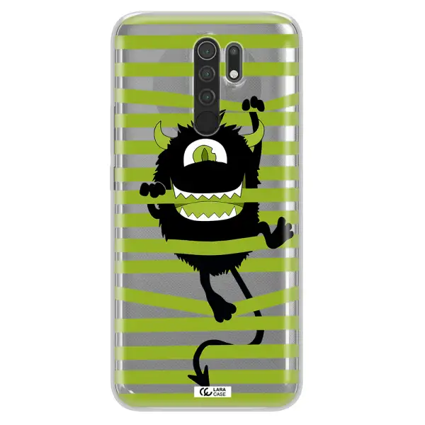 a black monster with horns and green stripes Xiaomi Redmi 9 Clear TPU Case