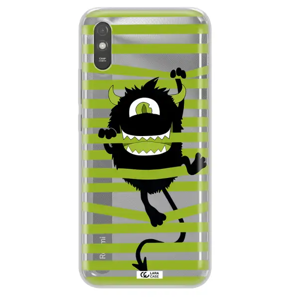 a black monster with horns and green stripes Xiaomi Redmi 9A Clear TPU Case
