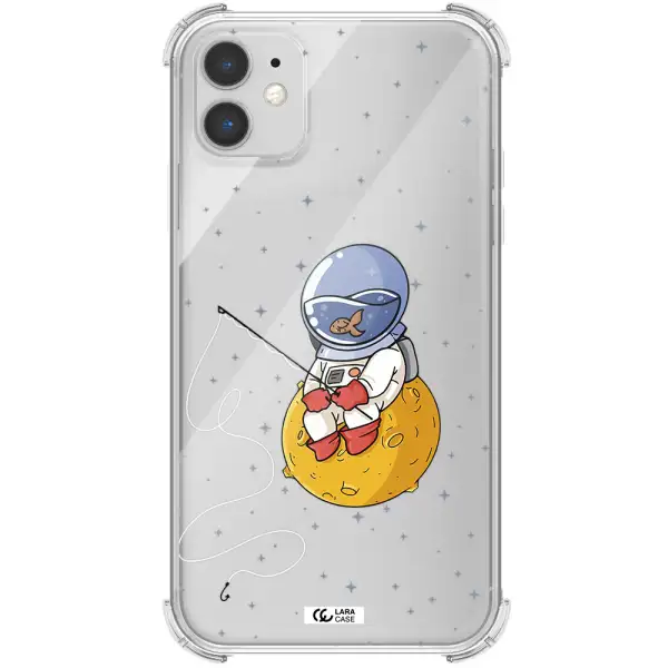 a cartoon of an astronaut sitting on a moon Apple iPhone 11 Clear PC Case