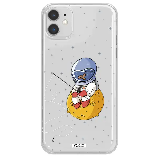 a cartoon of an astronaut sitting on a moon Apple iPhone 11 Clear TPU Case