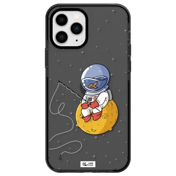 a cartoon of an astronaut sitting on a moon Apple iPhone 11 pro impact Smoke Black Case