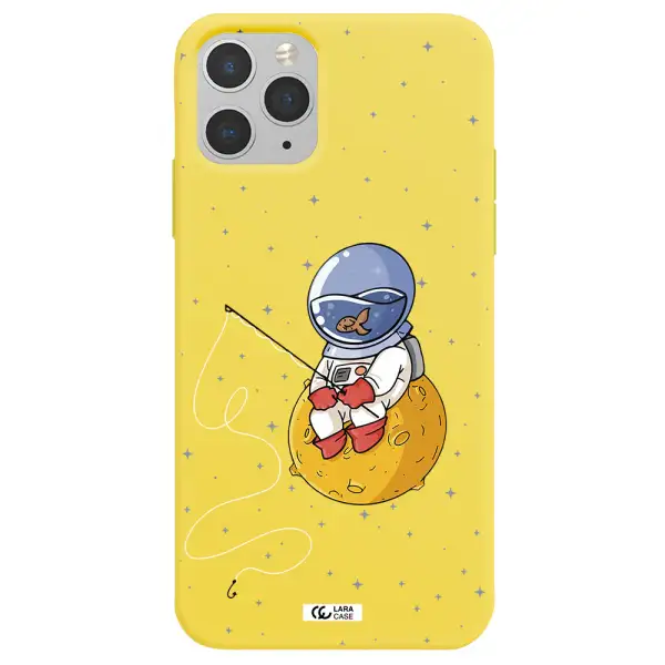 a cartoon of an astronaut sitting on a moon Apple iPhone 11 pro Silicone canary yellow Case